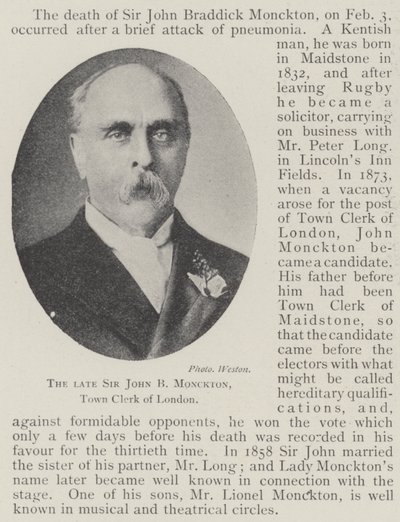 Der verstorbene Sir John B Monckton, Stadtschreiber von London von English Photographer