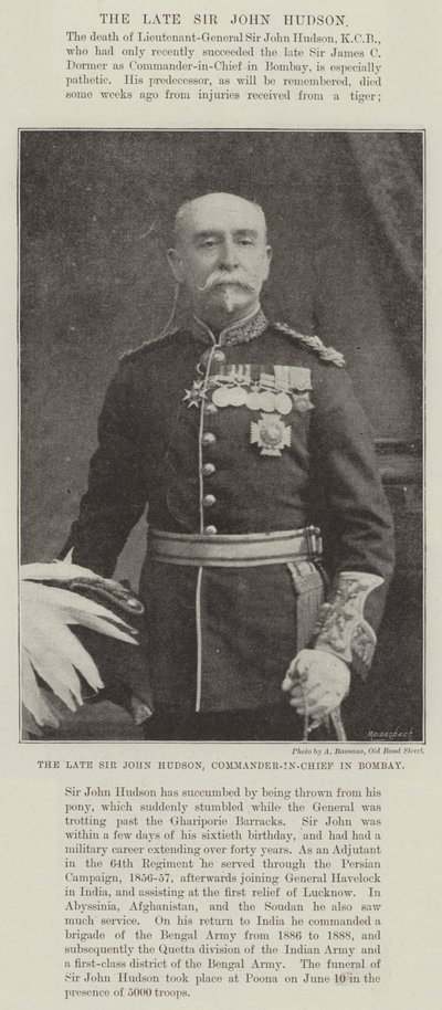 Der verstorbene Sir John Hudson, Oberbefehlshaber in Bombay von English Photographer