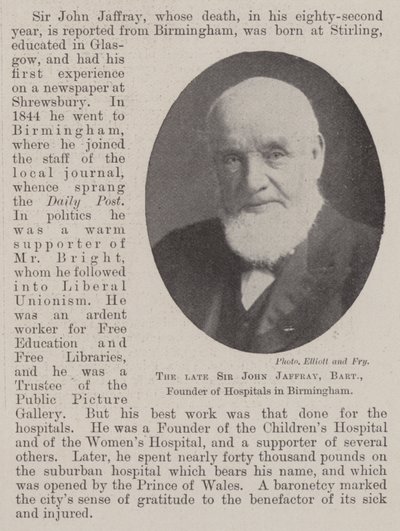 Der verstorbene Sir John Jaffray, Baronet, Gründer von Krankenhäusern in Birmingham von English Photographer