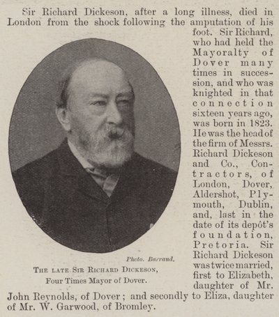 Der verstorbene Sir Richard Dickeson, viermaliger Bürgermeister von Dover von English Photographer