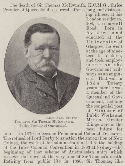 Der verstorbene Sir Thomas McIlwraith, dreimal Premier von Queensland von English Photographer