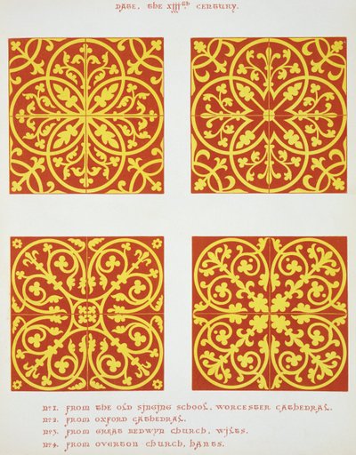 Fliesendesigns aus dem 13. Jahrhundert, Illustration aus Specimens of Tile Pavements, gezeichnet von bestehenden Autoritäten, von Henry Shaw, 1858 von English School