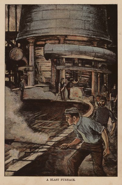 Ein Hochofen (Farblithographie) von English School