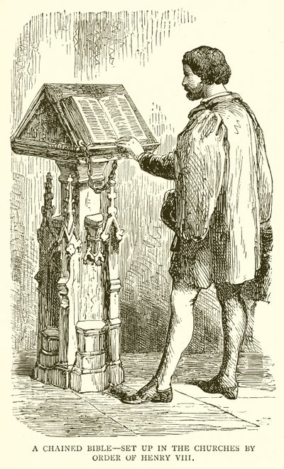 Eine angekettete Bibel – Aufgestellt in den Kirchen auf Befehl von Heinrich VIII. von English School