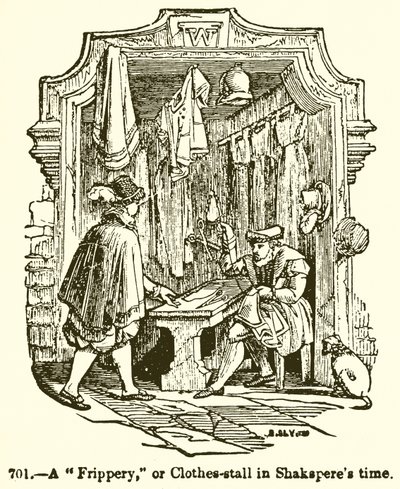 Ein Trödelmarkt oder Kleiderstand zur Zeit Shakespeares von English School