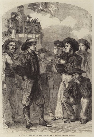 Eine Gruppe von Rekruten für die Marine-Reserve Ihrer Majestät (Stich) von English School