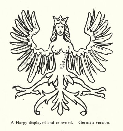 Eine Harpyie dargestellt und gekrönt, deutsche Version (Gravur) von English School