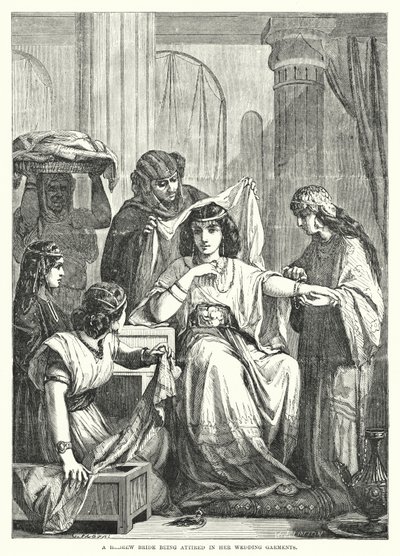 Eine hebräische Braut wird in ihre Hochzeitskleider gekleidet (Gravur) von English School