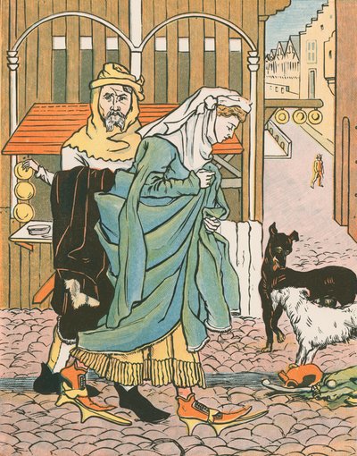 Eine Dame überquert die Straße in alten Zeiten von English School