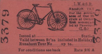 Eine Saisonkarte der London, Midland and Scottish Railway für Reisen mit einem Fahrrad (Lithografie) von English School