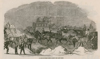Eine Straßenszene in London während des letzten Frosts von English School