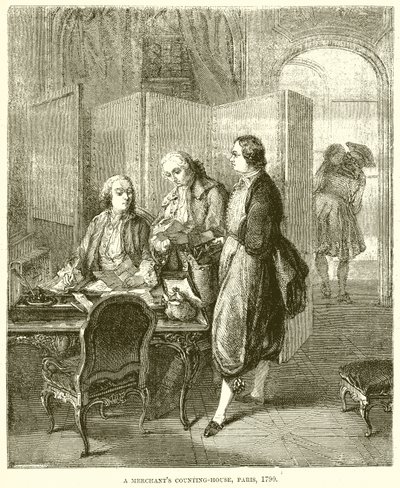 Ein Kaufmannsbüro, Paris, 1790 von English School