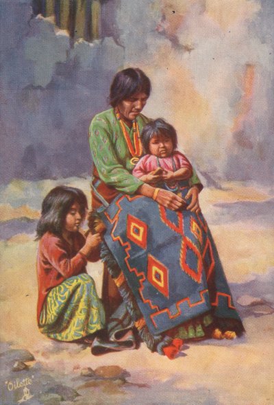 Eine Navajo-Indianerin und Kinder von English School