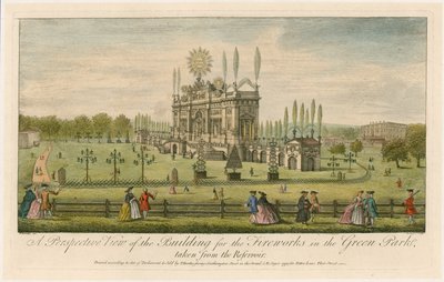 Eine perspektivische Ansicht des Gebäudes für das Feuerwerk im Green Park von English School