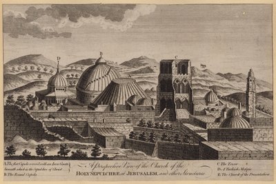 Perspektivische Ansicht der Kirche des Heiligen Grabes in Jerusalem und anderer Bauwerke (Stich) von English School