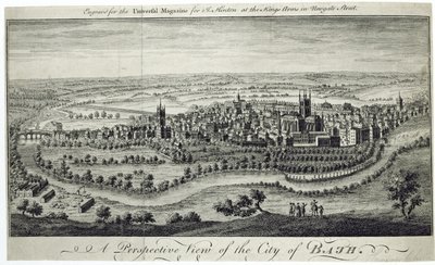Eine perspektivische Ansicht der Stadt Bath, graviert für das Universal Magazine, ca. 1750 von English School