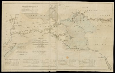 Plan der schiffbaren Kanäle, die derzeit im Inland des Königreichs gebaut werden, um eine Verbindung zu den Häfen von London, Bristol, Liverpool und Hull sowie zu den angrenzenden Städten und Flüssen zu eröffnen. Von James Brindley Ingenieur. Gezeichnet vo von English School