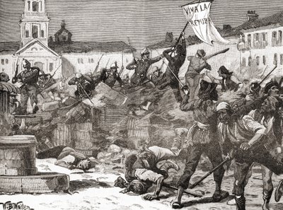 Eine republikanische Aufstand in Malaga, Spanien während der Glorreichen Revolution (La Gloriosa) von English School