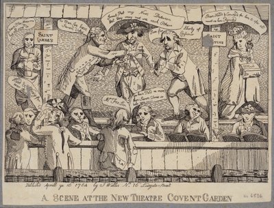 Eine Szene im New Theatre, Covent Garden: Satire, die eine politische Wahlkampfveranstaltung in Covent Garden, London, darstellt von English School