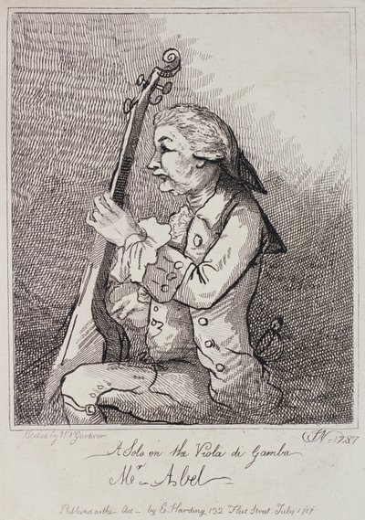 Ein Solo auf der Viola da Gamba, Carl Friedrich Abel (1723-87) graviert von William Nelson Gardiner (1766-1814) 1787 von English School