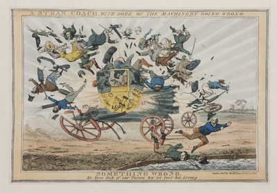 Eine Dampfkutsche mit einigen defekten Maschinen, um 1825 von English School
