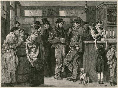 Ein Sonntagnachmittag in einem Gin-Palast, nach dem Leben gezeichnet von English School