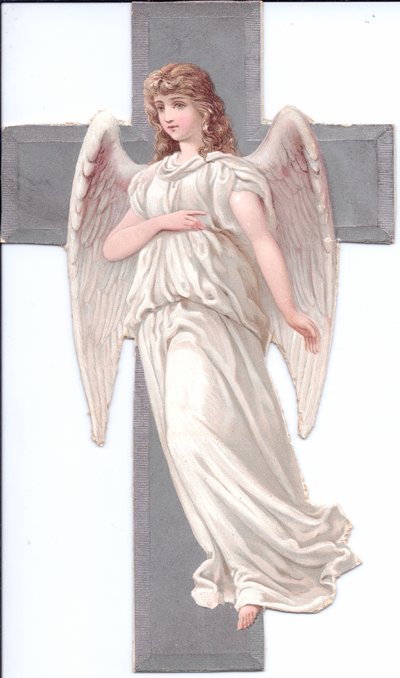 Viktorianisches Papierschnitzrelief eines Engels vor einem Kreuz, ca. 1880 von English School