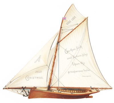 Viktorianische dreidimensionale Weihnachtskarte eines Segelbootes, ca. 1880 von English School