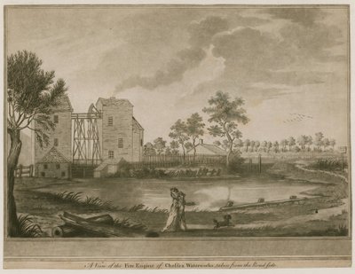 Ansicht der Feuerwehr von Chelsea Waterworks, von der Straßenseite aus gesehen von English School