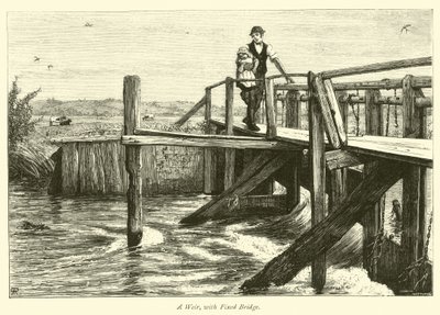 Ein Weir, mit fester Brücke von English School