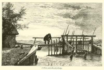 Ein Weir, mit beweglicher Brücke von English School