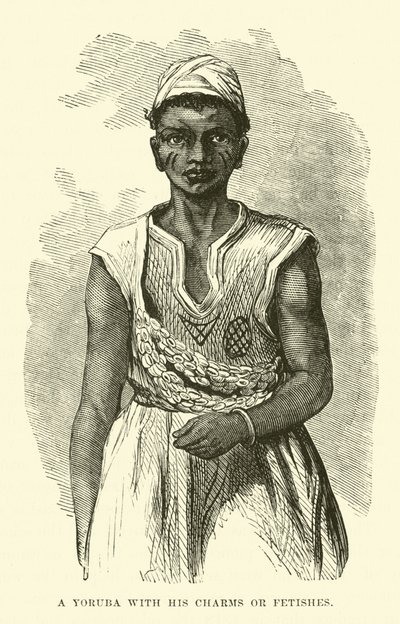 Ein Yoruba mit seinen Talismane oder Fetischen von English School