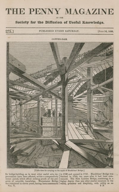 Ein Spunddamm zur Reparatur der Blackfriars Brücke von English School