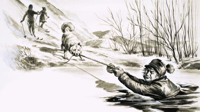 Ein Hund rettet einen Mann aus einem eisigen Teich von English School