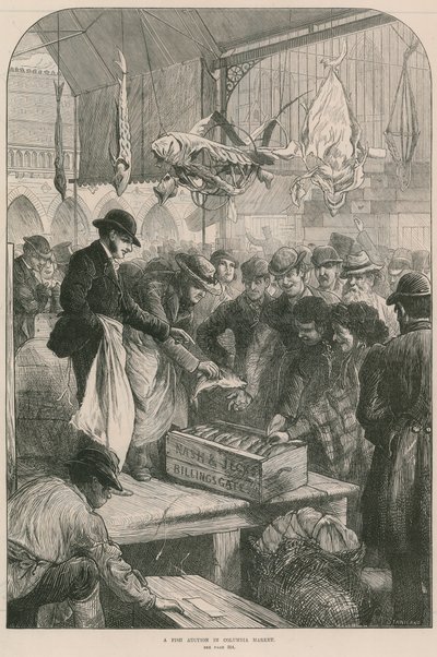 Eine Fischauktion im Columbia Market, London von English School