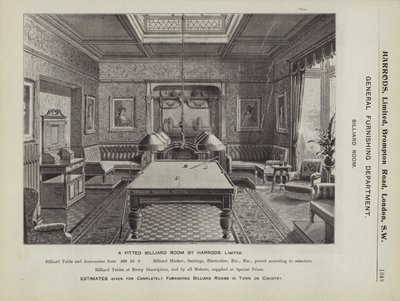Ein eingerichteter Billardraum von Harrods von English School