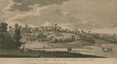 Eine allgemeine Ansicht von Highgate, London, von der südöstlichen Ecke von Caen Wood von English School