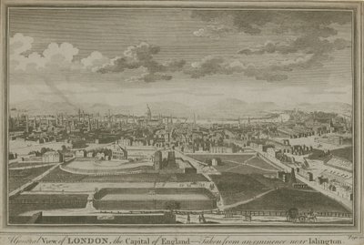 Eine allgemeine Ansicht von London, mit dem New River Head im Vordergrund von English School
