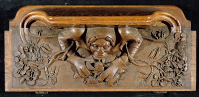 Eine Miserikordie, die einen Oger mit enormen Schultern darstellt, New College Chapel, Oxford, spätes 14. Jahrhundert von English School