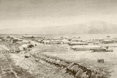 Eine Ansicht des 19. Jahrhunderts von Mejillones, Chile (Lithografie) von English School