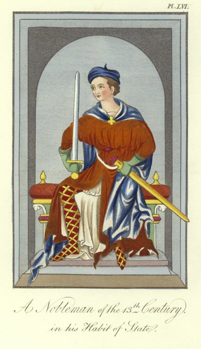 Ein Edelmann des 13. Jahrhunderts in seinem Staatsgewand von English School