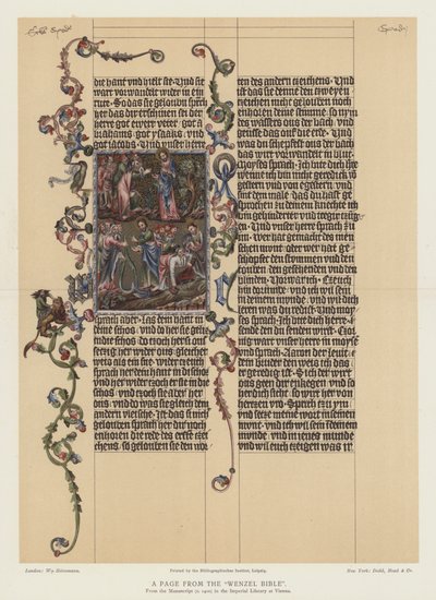 Eine Seite aus der Wenzel-Bibel (Farblithografie) von English School