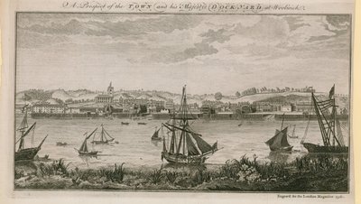 Ein Ausblick auf die Stadt und die Werft Seiner Majestät in Woolwich von English School