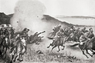 Eine Granate der Marinebrigade vertreibt Buren hinter den Sieben Schwestern Kojes während der Aktion am 7. März von English School