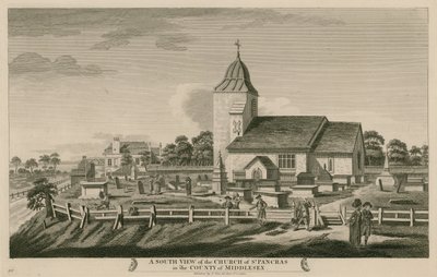 Südansicht der Kirche von St. Pancras, London, im Bezirk Middlesex von English School