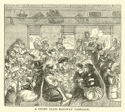 Ein Eisenbahnwagen der dritten Klasse von English School