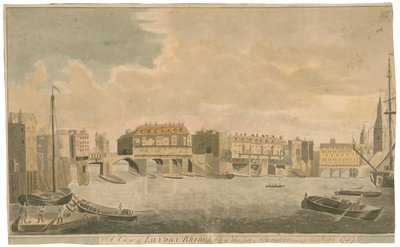 Ansicht der alten London Bridge vor den Änderungen, wie 1757 von English School