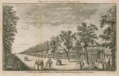 Eine Ansicht des Grand Walk in den Vauxhall-Gärten, London, vom Eingang aus gesehen von English School