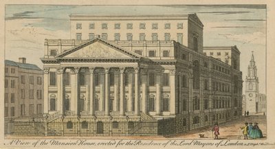 Ein Blick auf das Mansion House, errichtet für die Residenz der Lord Mayors von London von English School