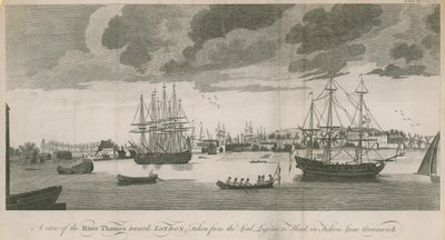 Eine Ansicht der Themse in Richtung London, aufgenommen vom Lord Ligoniers Head in Fishers Lane, Greenwich von English School